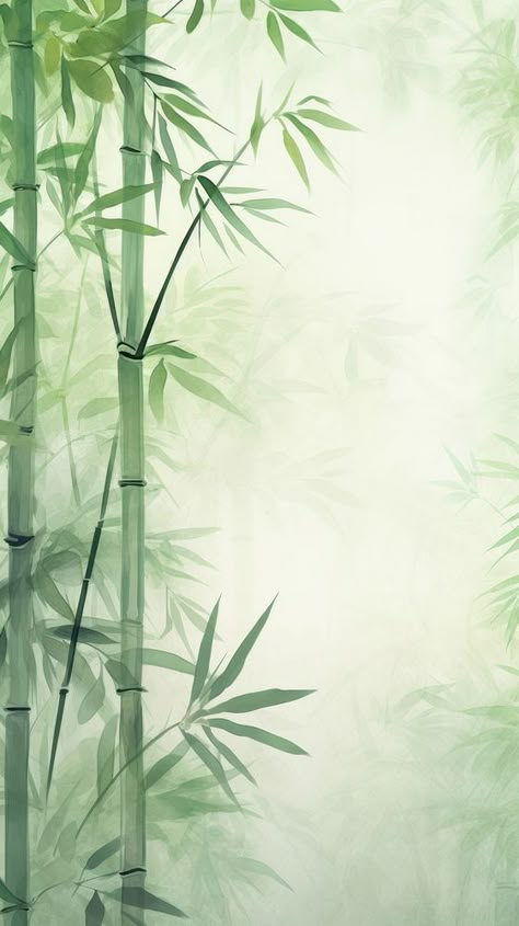 Gold Plant Wallpaper, Green Bamboo Wallpaper, Chinese Forest Aesthetic, Bamboo Aesthetic Wallpaper, Plants Illustration Wallpaper, Green Asian Aesthetic, Plants Background Aesthetic, Bamboo Forest Drawing, Bamboo Pathway