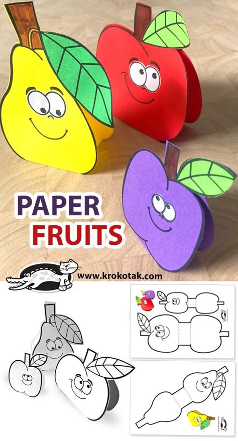 PAPER FRUITS+printable template Cards Making Ideas, Vegetable Crafts, Pumpkin Lanterns, Paper Fruit, Fruit Crafts, Craft Home Decor, K Crafts, Fruits For Kids, Preschool Arts And Crafts