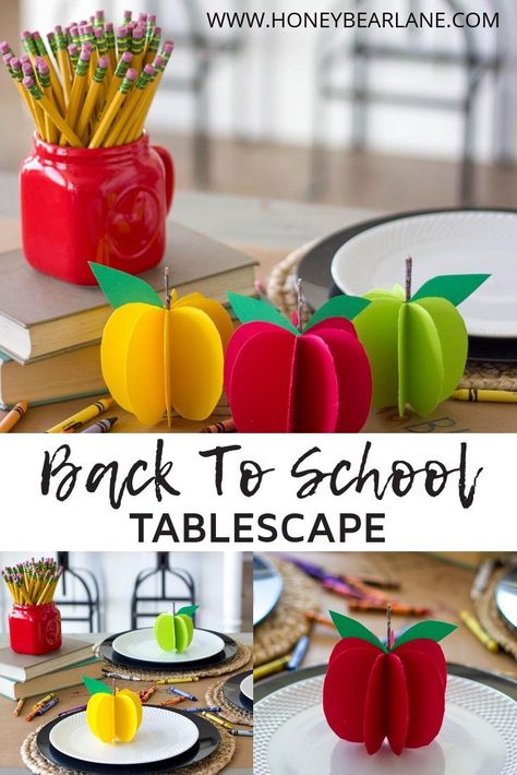 School Centerpieces, Back To School Dinner, Dinner Fall, Teacher Breakfast, School Dinner, Back To School Breakfast, School Dinners, School Tables, School Breakfast