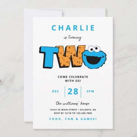 $2.93 | Cookie Monster - Second Birthday - cookie monster, sesame street, kids birthday, toddler birthday, cookie birthday, cookie monster birthday, sesame street birthday, cookie monster 2nd birthday, sesame street second birthday invitation, cookie monster birthday invitation Cookie Monster Party Invitations, Cookie Monster Gonger Birthday, Cookie Monster Birthday Invitations, Cookie Monster Second Birthday, Cookie Monster Themed Birthday Party, Cookie Monster 2nd Birthday Girl, Cookie Monster Theme Party, Cookie Monster 2nd Birthday Boy, Cookie Monster Invitations