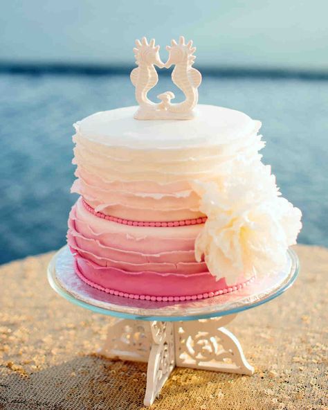 34 Small Wedding Cakes With a Big Presence | Martha Stewart Weddings Beach Wedding Food, Wedding Cakes Maroon, Beach Wedding Cakes, Ombré Cake, Best Beach Destinations, Pink Ombre Cake, Beach Theme Wedding Cakes, Beach Wedding Destination, Wedding Cake Ombre