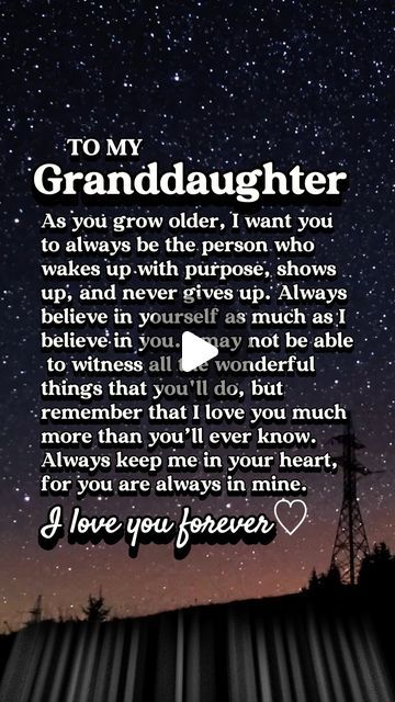 Sugar Spring Co | Heartwarming Family Gifts on Instagram: "Perfectly said! 💖 #granddaughter #grandparenting #grandfather #granddaughter #ilovemygrandkids #grandma #grandparenting #grandmother #ilovemygranddaughter #beautiful #family #countrymusic #farmlife #wine #familylove #lovequotes #dailymotivation #inspirationalwords #foryoupageviralシ゚" Message To Granddaughter, Poems For Granddaughters, First Grandchild Quotes Sayings, Letters To My Granddaughter, Granddaughter Quotes Inspiration, Goodnight Granddaughter, Good Night Granddaughter, Granddaughter Graduation Quotes, Grandaughter Quotes Love Heart