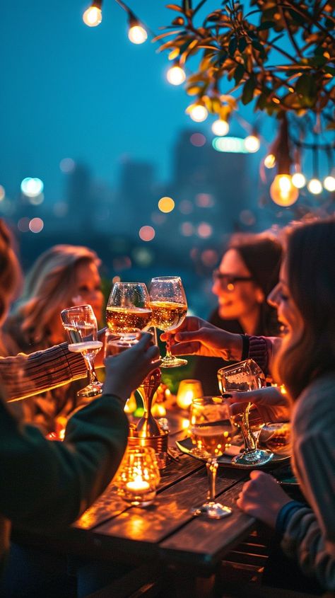 Evening Wine Toast: Friends gather around a cozy table, toasting with wine in a warm, festive evening ambiance. #evening #friends #wine #toast #warmth #aiart #aiphoto #stockcake ⬇️ Download and 📝 Prompt 👉 https://ayr.app/l/xQHT Wine Women And Shoes Event, Reconnecting With Friends, Woman Drinking Wine Art, Friends Night Out, People Drinking Wine, Cocktail Party At Home, Wine Night Aesthetic, Friends Drinking Wine, Women Drinking Wine