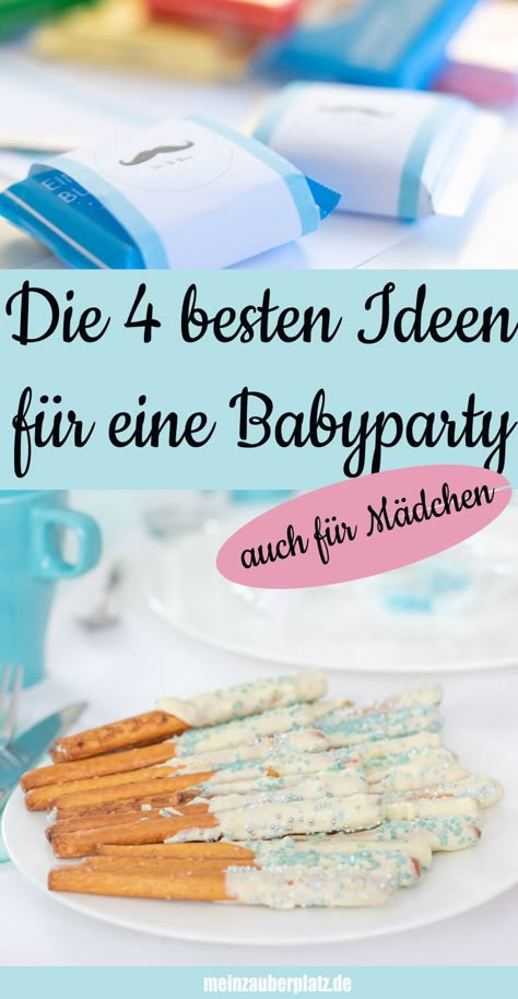 Ideen Babyparty - Mein Zauberplatz - DIY und Geschenkideen Baby Party Essen, Diy Babyshower, Baby Party Ideas, Gender Party, Party Buffet, Baby Party, Reveal Parties, Party Snacks, Baby Shower Party