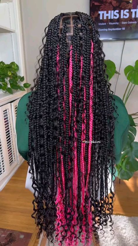 Box Braids With Pink, Braids With Pink, Island Twist Hairstyle, Peekaboo Braids, Bohemian Box Braids, Island Twist, Twist Hairstyle, Braided Hairstyles For Black Women Cornrows, Peekaboo Hair