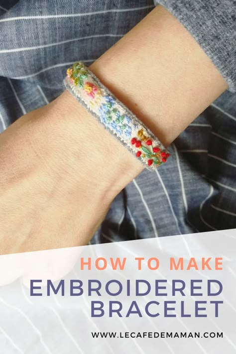 How To Make Embroidered Bracelets, Embroidery Floss Crafts Diy, Embroidered Jewelry Diy, Hand Embroidery Crafts, How To Make Embroidery Bracelets, Embroidery Crafts To Sell, Hand Embroidery Gifts, Crochet With Embroidery Floss, Embroidered Gifts Ideas