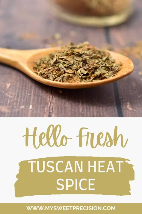 Add some flavor and spice to your entrees with this Hello Fresh Tuscan Heat Spice. If you're a fan of the original Hello Fresh spice blend, you'll love this copycat version you can make at home! You can add this mixture to pasta, meats, salads, and pizza. It's the perfect addition to your weeknight dinner! Tuscan Heat Spice Recipe, Hello Fresh Tuscan Heat Spice Recipe, Tuscan Heat Spice, Turkish Spices, Spice Blends Recipes, Homemade Foods, Homemade Mixes, Hot Spices, Homemade Spice Blends