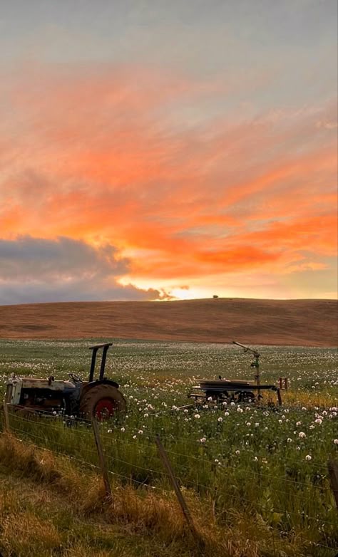 country barn summer farm autumn summer sunset aesthetic Tractor Sunset, Minimalist Things, Southern Aesthetic, Country Sunset, Country Backgrounds, Country Photography, Future Farms, Look At The Sky, Ranch Life