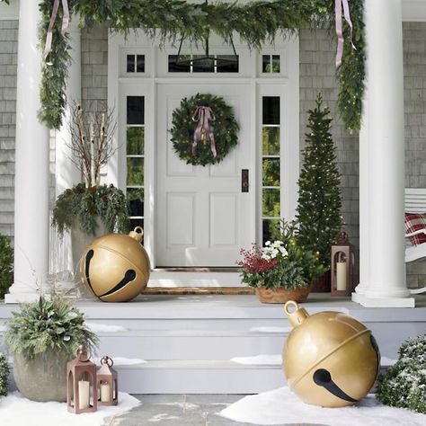 15 Outdoor Christmas Decorations That Will Brighten Up Your Yard 3 Wreaths, Retreat Decor, Frosted Pinecones, Metallic Ornaments, Cozy Porch, Inflatable Christmas Tree, Entryway Door, Christmas Balls Decorations, Bell Decorations