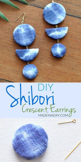 Diy Drop Earrings, Yellow Paper Flowers, Dangle Earrings Diy, Diy Shibori, Drop Earrings Diy, Diy Earrings Easy, Denim Earrings, Easy Wall Hanging, Shibori Fabric