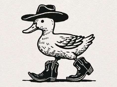 Black And White Western Widgets, Vintage Hunting Illustration, Cow Vintage Illustration, Vintage Cowboy Pictures, Vintage Vector Illustration, Vintage Duck Illustration, Duck With Cowboy Hat Tattoo, Western Cowboy Illustration, Old Cowboy Aesthetic