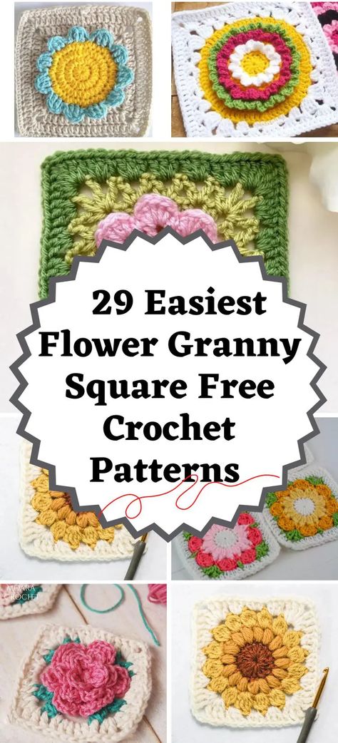 29 Easiest Flower Granny Square Free Crochet Patterns (easy) - Little World of Whimsy Granny Square Hobo Bag, Floral Crochet Granny Squares, Crochet Granny Square Flower Bag, Floral Granny Square Crochet Pattern Free, Flower Granny Squares Free Patterns, Granny Square Flower Pattern Free, Floral Granny Square Crochet Pattern, Crochet Granny Square Flower Pattern, Floral Granny Squares Free Pattern