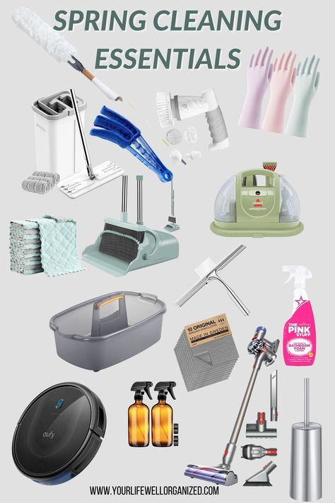 Getting ready to spring clean your home? Here is a list of the must-have spring cleaning supplies you need to get it done quickly and efficiently. Must Have Cleaning Supplies, Cleaning Products List, Hardware For Kitchen Cabinets, Kitchen Cabinets Hardware, House Cleaning Supplies, Spring Cleaning Supplies, Bathroom Must Haves, Home Cleaning Equipment, Clean Organized House