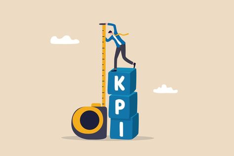 KPI, key performance indicator measurement to evaluate success or meet target, metric or data to review and improve business concept, businessman standing on top of KPI box measuring performance. Key Performance Indicators, Business Concept, Search Video, Pinterest Profile, Tree Saw, Logo Banners, Cityscape Photos, Job Application, Nature Backgrounds