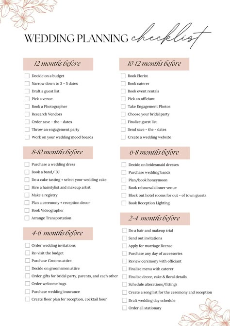 Wedding Planning Checklist, Wedding To-Do List, Wedding Preparation Guide, Wedding Organizer Checklist, Wedding Timeline Template weeklyplanner #plannerpages Wedding List Of Things To Do, Wedding Neccesities List, Step By Step Wedding Planning Guide, Wedding List Checklist Things To Do, Wedding Things To Do, Wedding Checklist Pdf, Wedding Layout Reception Floor Plans, Wedding To Do, Wedding To Do List Timeline