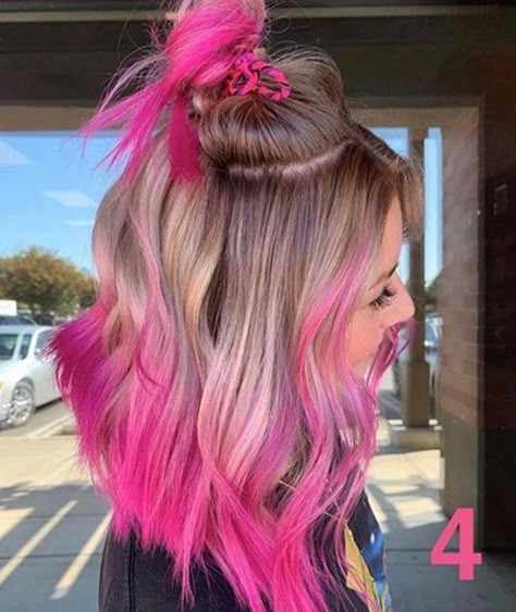 Balayage Purple Hair Blonde, Hot Pink And Blonde Hair Highlights, Unique Vivid Hair, Vivid Color Money Piece, Blonde Vivid Hair, Bold Money Piece Hair Color, Blonde And Vivid Hair Color Ideas, Blonde Hair With Vivid Colors, Hair Color Ideas Vivid