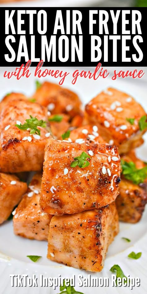 Air Fryer Spicy Hasselback Salmon, Salmon Bowls Healthy Easy Airfryer, Easy Keto Salmon Recipes, Keto Recipes Side Dishes, Keto Salmon Bites Air Fryer, Keto Salmon Air Fryer Recipes, Air Fryer Honey Garlic Salmon, Honey Garlic Salmon Bites Air Fryer, Salmon Bits In Air Fryer