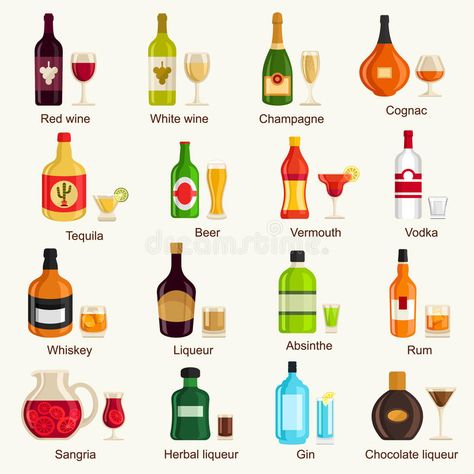 Alcohol drinks collection. Vector Illustration. , #Sponsored, #drinks, #Alcohol, #collection, #Illustration, #Vector #ad Different Types Of Alcohol, Types Of Alcoholic Drinks, Bartending Ideas, Types Of Alcohol, Alcohol Glasses, Iced Drinks Recipes, Party Drinks Alcohol, Types Of Glassware, Diy Home Bar