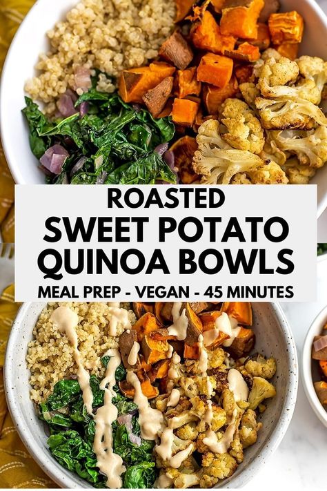 Meal Prep Sweet Potatoes, Potato Bowl Recipe, Quinoa Bowls Healthy, Sweet Potato Bowl, Kale Sweet Potato, Sweet Potato Quinoa Salad, Sweet Potato Quinoa, Potato Bowl, Sweet Potato Bowls