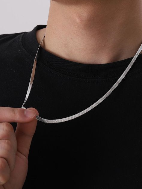 Silver  Collar  Stainless Steel   Embellished   Men's Fashion Jewelry Mens Silver Chain Necklace Men's Jewelry, Chain Silver Men, Men Silver Pendant, Silver Accessories For Men, Silver Chain For Men With Pendant, Men Silver Chain, Silver Chain Men, Silver Necklace Men, Chains Men