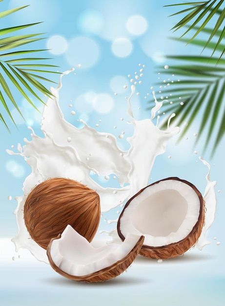 Coconut milk splash, palm leaves bokeh b... | Premium Vector #Freepik #vector #background #food #water #leaf Coconut Images, Coconut Fruit, Advertising Background, Coconut Leaves, Milk Splash, Background Food, Cake Logo Design, Coconut Palm Tree, Cake Logo