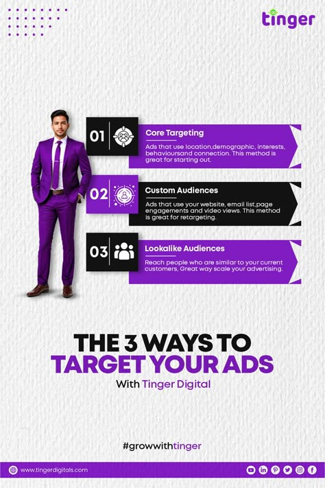 The 3 ways to target your ads with Tinger Digital
 
#socialmedia #marketing #socialmediamarketing #digitalmarketing #instagram #branding #business #marketingdigital #seo #design Tinger Digital, Seo Design, Illustrator Graphic Design, Lay Outs, Adobe Illustrator Graphic Design, Presentation Ideas, Best Ads, Instagram Branding, Social Post