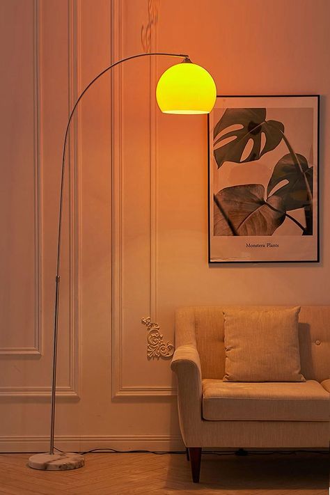 Retro Floor Lamp Living Room, Modern Arched Floor Lamp, Funky Tall Lamps, Lights House Interior, Aesthetic Lamps Living Room, Unique Floor Lamps Living Room, Lamp Floor Living Room, Funky Lamps Living Room, Apartment Lamps Living Rooms