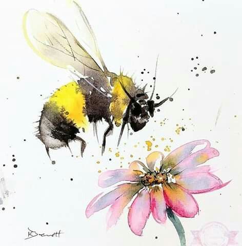 Bee Painting, Watercolor Paintings For Beginners, Watercolour Inspiration, Soyut Sanat Tabloları, Watercolor Paintings Easy, Watercolor Flower Art, Watercolor Painting Techniques, 수채화 그림, Bee Art