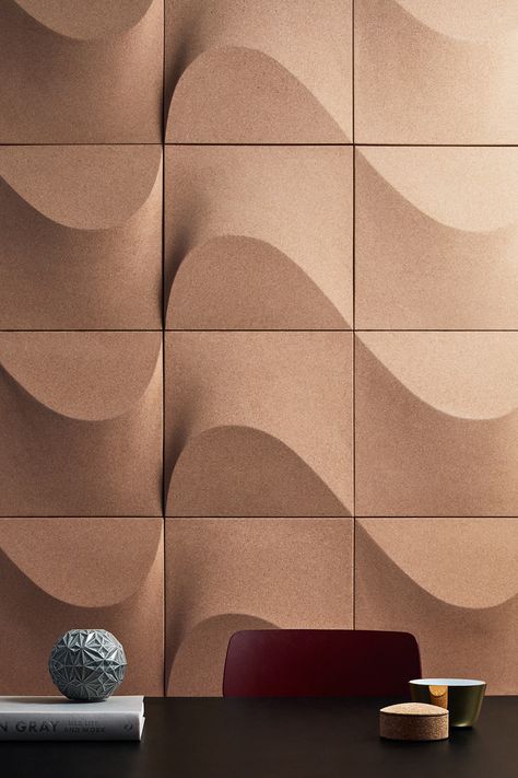 wall panel made of cork for Abstracta - ScandinavianDesign.com - Cork wall options for sound reduction + style Tv Fal, Acoustic Ceiling Panels, Wall Paneling Diy, Wall Panel Design, Acoustic Design, Cork Wall, Acoustic Wall Panels, Acoustic Wall, 3d Wall Panels