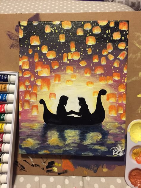 Tangled painting on canvas i did😍🎨 Tangled Painting, Disney Canvas Art, Arte Doodle, Disney Canvas, Disney Paintings, Christmas Paintings On Canvas, Arte Van Gogh, Canvas For Beginners, Small Canvas Paintings