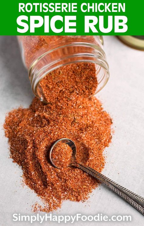 Rotisserie Chicken Spice Rub - Simply Happy Foodie Rotisserie Chicken Rub, Chicken Spice Rub, Roast Chicken Rub, Rotisserie Chicken Seasoning, Simply Happy Foodie, Rotisserie Chicken Breast, Potatoes Easy, Chicken Rub, Rub Recipes