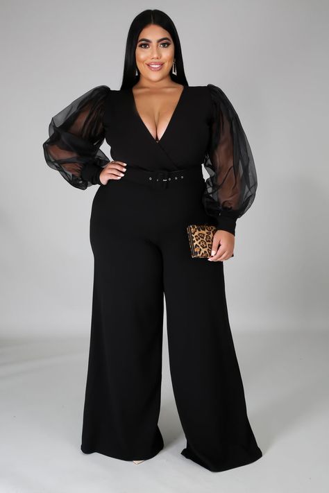 Classy Jumpsuit, Jumpsuit Fitted, Stretch Jumpsuit, Jumpsuit Long, Organza Sleeves, Plus Size Jumpsuit, Black Outfits, Jumpsuit With Sleeves, Long Jumpsuits