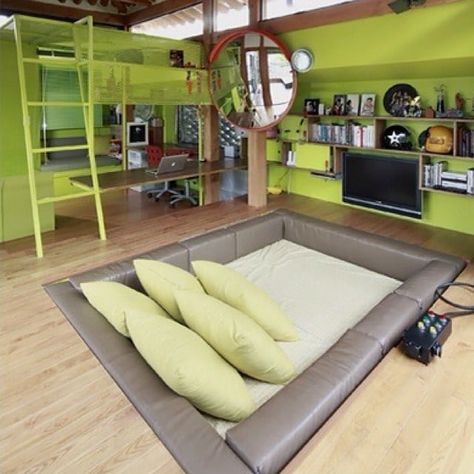 Pin for Later: These 19 Crazy Kids' Rooms Will Make You Want to Redecorate Immediately Bunker Style Ladders, video games, and an in-ground bed! Crazy Bedroom Ideas, Crazy Bedrooms, Crazy Beds, Crazy Rooms, Weird Beds, Youth Rooms, Build A Playhouse, Youth Room, New Room Ideas