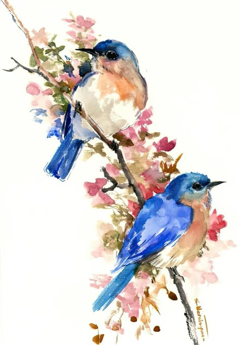 Akvarel Illustration, Bluebird Painting, Blue Bird Art, Bird Watercolor Paintings, Eastern Bluebird, Bird Watercolor, Watercolor Birds, Watercolor Paintings For Beginners, Watercolor Paintings Easy