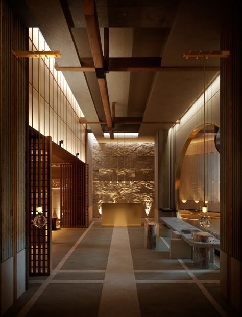 Deco Spa, Japanese Spa, Japanese Hotel, Spa Interior Design, Spa Interior, Party Room, Lobby Design, Jw Marriott, Spa Design