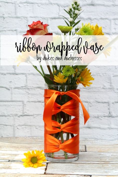 ribbon wrapped vase Bouquet Ribbon Wrap, Ribbon Bouquet, Clever Gift, Ribbon Wrap, Beautiful Centerpieces, Diy Ribbon, Flower Tutorial, Gorgeous Gift, Diy Crafts For Kids