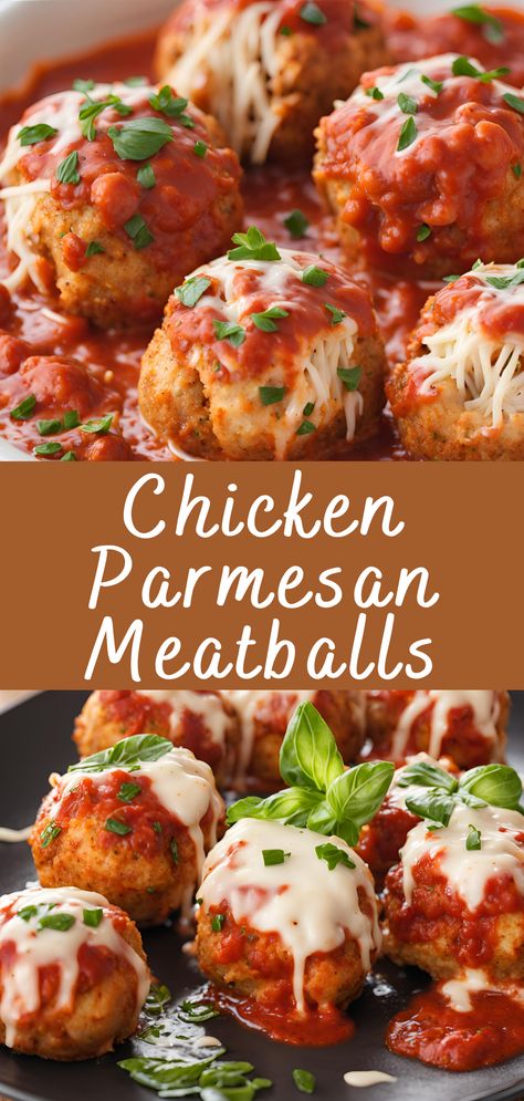 Chicken Parmesan Meatballs Recipe | Cheff Recipes Meatball Quick Meals, Healthy Meals Meatballs, Chicken Parmesan Meatball Skillet, Chicken Meatball Parmesan Bake, Easy Italian Recipes Healthy, Convenience Food Recipes, Meatball Main Dish Recipes, Meals With Chicken Meatballs, Italian Pork Meatballs