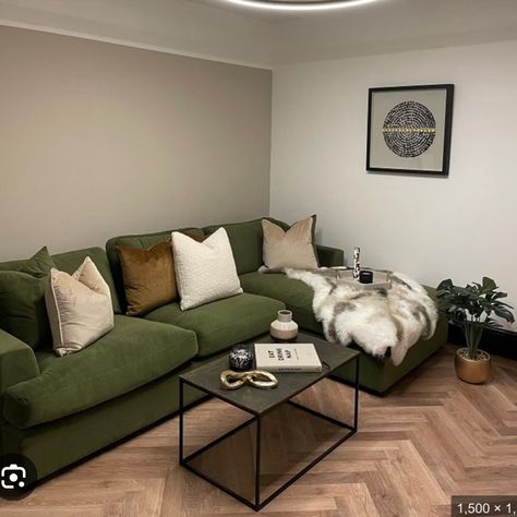 Green Corner Sofas, Olive Living Rooms, Green Couch Living Room, Velvet Sofa Living Room, Green Sofa Living Room, Green Living Room, Cream Living Rooms, Green Couch, Beige Living Rooms