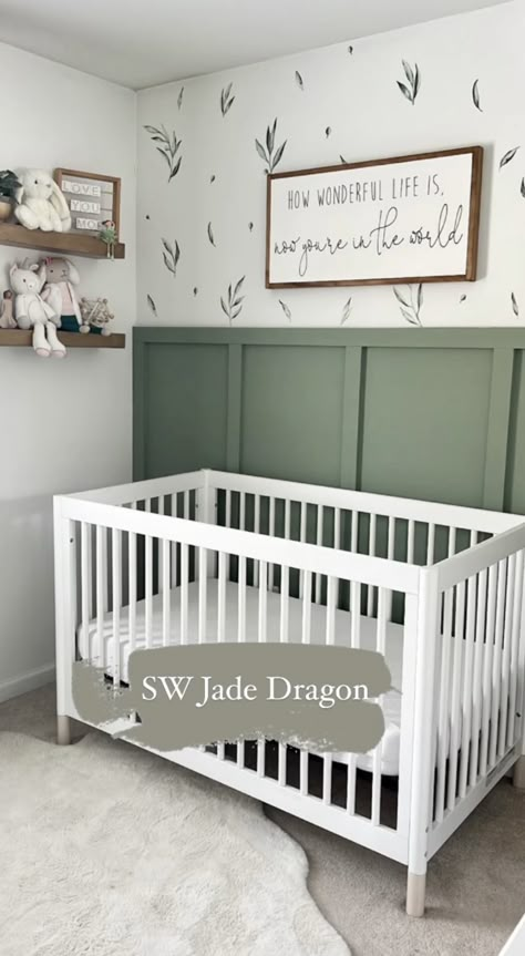 Green Baby Nursery, Green Nursery Boy, Green Baby Room, Nursery Accent Wall, Baby Nursery Inspiration, Baby Room Neutral, Baby Room Themes, Baby Boy Room Decor, Nursery Room Design