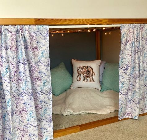 Mermaid Curtains, Ikea Kura Hack, Ikea Kura Bed, Ikea Kura, Kura Bed, Custom Made Curtains, Toddler Rooms, How To Make Curtains, Ikea Hack