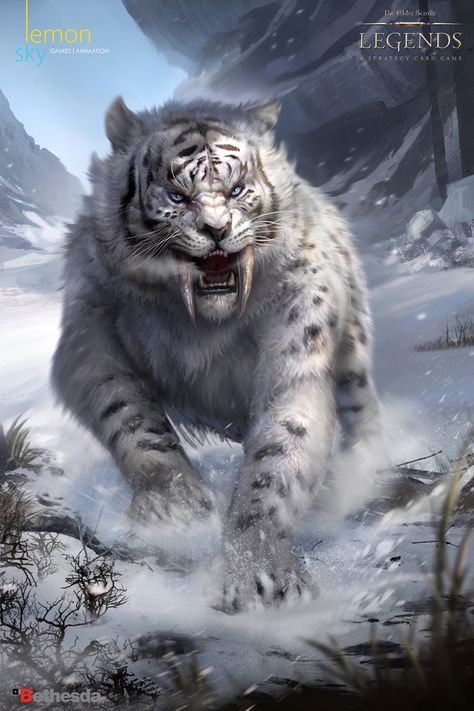 ArtStation - The Elders Scrolls Legends, Lemon Sky Studios Wasteland Creatures, Elder Scrolls Legends, Snow Leopard Art, Sabertooth Tiger, Leopard Art, Tiger Pictures, Big Cats Art, Spirit Animals, Fantasy Beasts