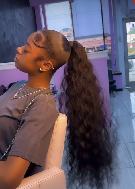 Added Ponytail Hairstyles Black, Curly Pony Hairstyles For Black Women, High Ponytail Curly Black Women, Ponytail Inspo For Black Women, To Ponytail Hairstyles Black, Cute Long Ponytails For Black Women, Cute Weave Ponytail Hairstyles, Slick Puffy Ponytail Weave, Ponytail With Hair Down