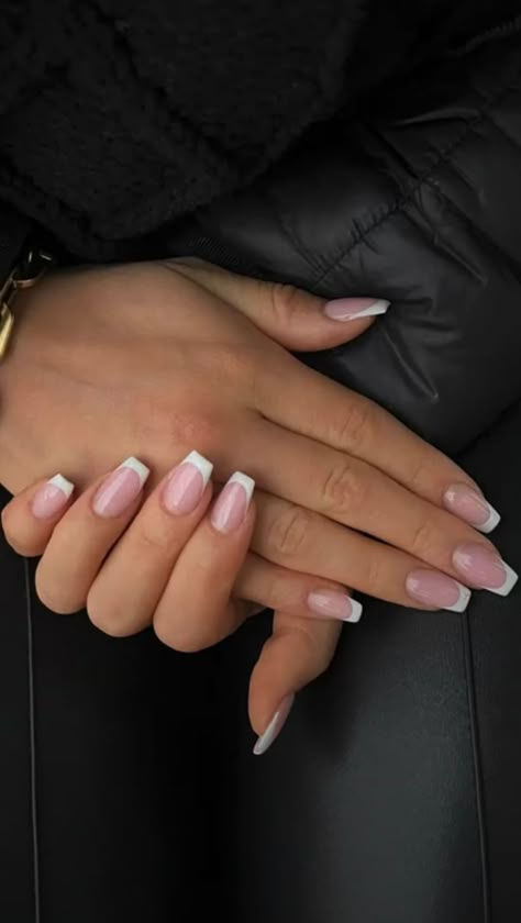 lelemoneg on Instagram: Classic French nails🤍 #nailextensions #pressonnails #creative French Tips Ballerina Nails, Short Franche Nails, Frenchtips Nails Acrylic Square, Normal French Tip Nails, Naglar French Tip, Classic French Nails Square, Cute French Nails Ideas, Cute Ballerina Nails, Ballerina French Tip