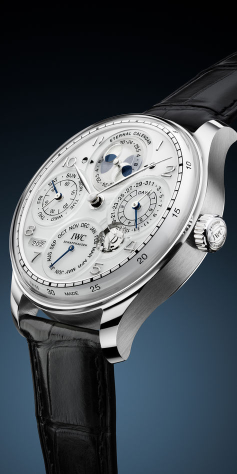 The Portugieser Eternal Calendar (Ref. IW505701) IWC Schaffhausen Iwc Perpetual Calendar, Lux Watches, Gregorian Calendar, Iwc Schaffhausen, Swiss Luxury Watches, Iwc Watches, Screen Savers Wallpapers, Swiss Luxury, Leap Year