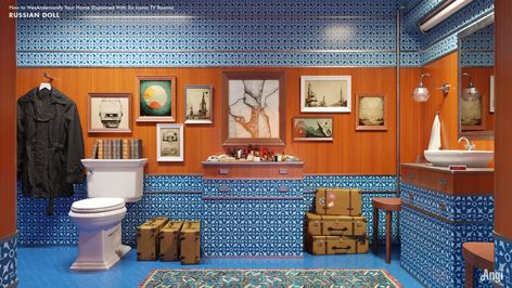 How to Design Your Home Like a Wes Anderson Movie: Explained With 6 Iconic TV Rooms Wes Anderson Room, Wes Anderson House, Wes Anderson Decor, Doll Bathroom, Wes Anderson Inspired, French Dispatch, Wes Anderson Style, Zebra Wallpaper, Tv Rooms