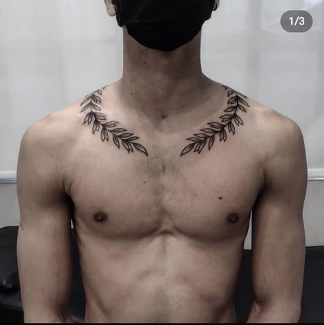 Laurel Tattoo, Collar Bone Tattoos, Collar Bone Tattoo For Men, Collar Tattoo, Olive Branch Tattoo, Wreath Tattoo, Small Neck Tattoos, Bone Tattoo, Bone Tattoos