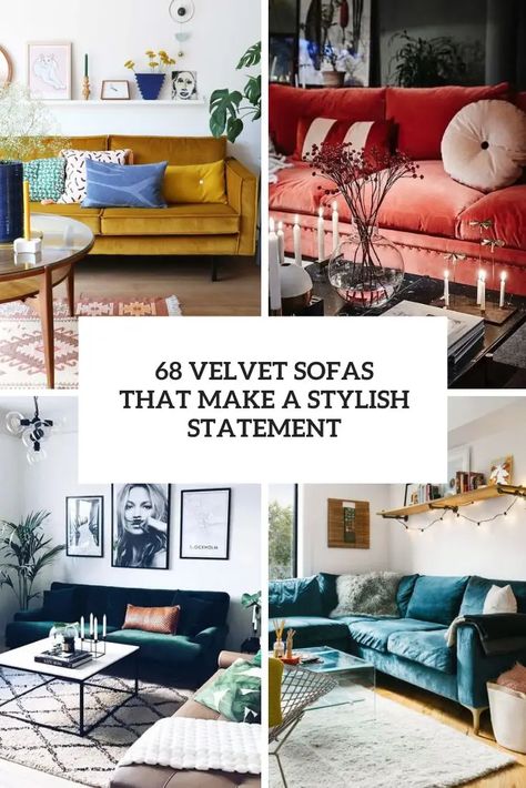 68 Velvet Sofas That Make A Stylish Statement - DigsDigs Turquoise Velvet Sofa, Velvet Couch Living Room, Navy Velvet Sofa, Blue Velvet Couch, Blue Couch Living Room, Velvet Sofa Living Room, Bold Living Room, Luxurious Living Room, Velvet Sofas