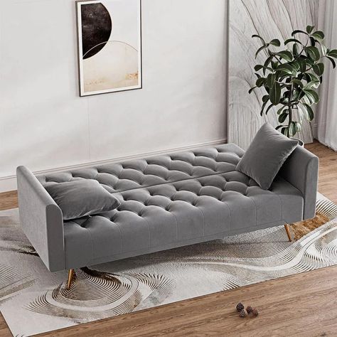 Mercer41 Raedyn 71'' Velvet Sofa & Reviews | Wayfair Small Futon Couch, Small Couch In Bedroom, Couch For Bedroom, Velvet Futon, Storage Chaise Lounge, Small Futon, Upholstered Sofa Bed, Small Loveseat, Grey Sofas