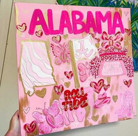 Canvas commission 🫶🏼🩷🌸 #alabama #rolltide #art #artwork #canvas Alabama Painting, Preppy Drawings, College Love, Alabama College, Sorority Canvas, Artwork Canvas, Crafty Craft, College Art, Art Artwork