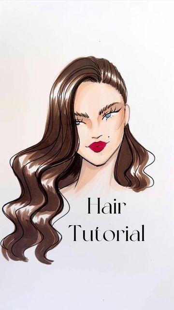 Fashion Hair Drawing, Fashion Hair Illustration, Shiny Hair Drawing, Holly Nichols Illustration Fashion, Hảir Style Drawing Reference, Holly Nichols Art, How To Draw Wavy Hair, Hair Styles Illustration, Wavy Hair Sketch